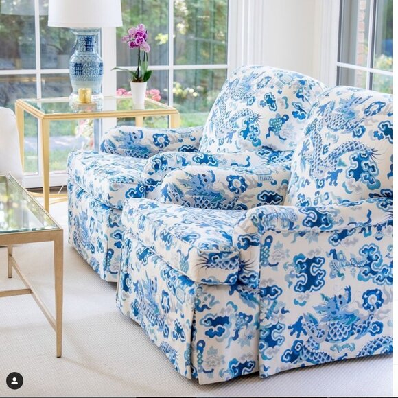 Brunschwig & Fils Tongli Porcelain Blue Summer Palace Chinoiserie Fabric 54x54 - Picture 7 of 8